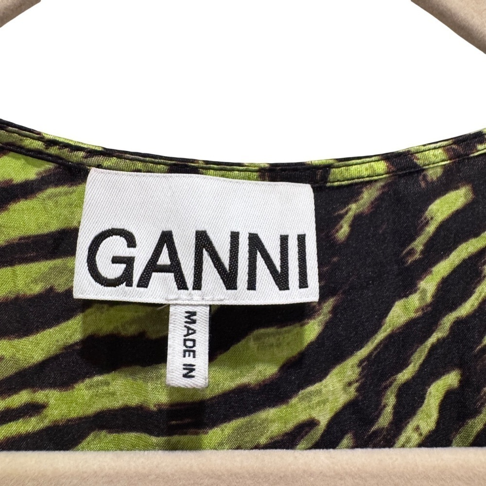 GANNI Stretch Silk Satin Tiger Stripe Wrap Dress Scandi Eclectic Blck Grn 38/6/M - Picture 4 of 15
